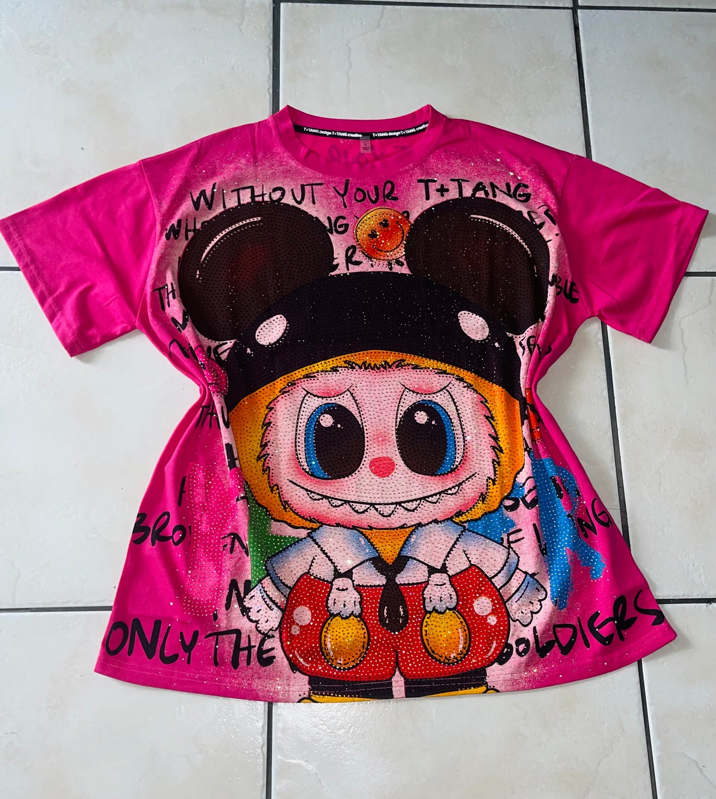 T0023-Oversize T-shirts with rhinestones