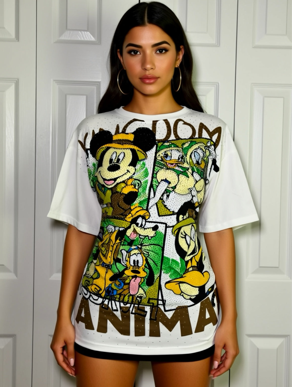 CR1074-Oversize T-shirt with Rhinestones
