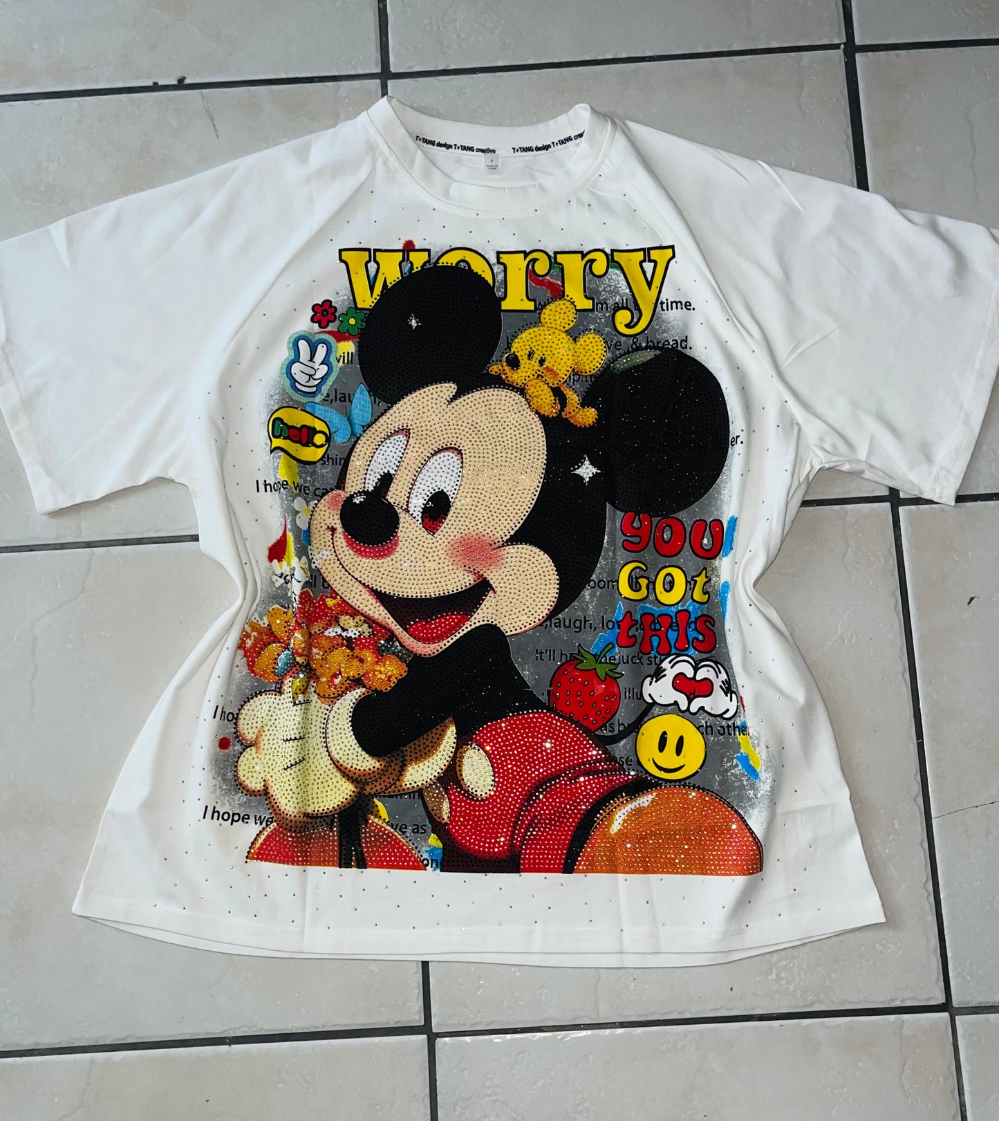 T0096-Beautiful oversized T-shirt with rhinestones