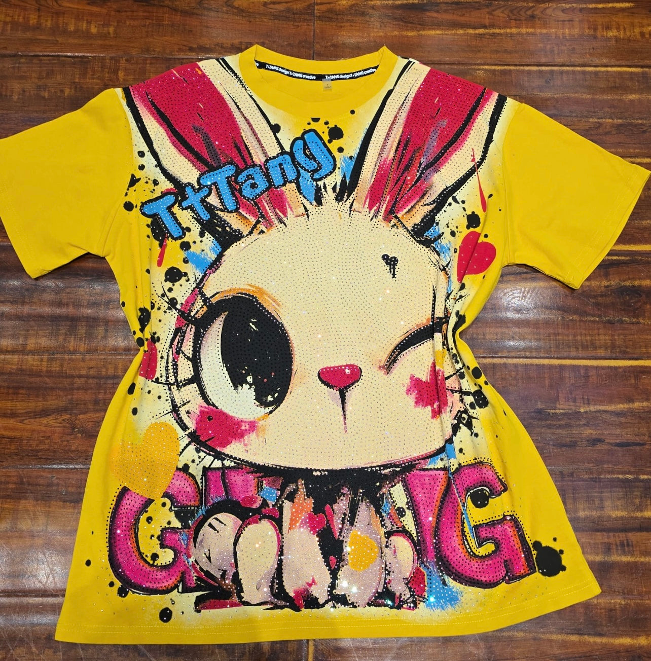 T0057-oversized t-shirt with rhinestone print on the back