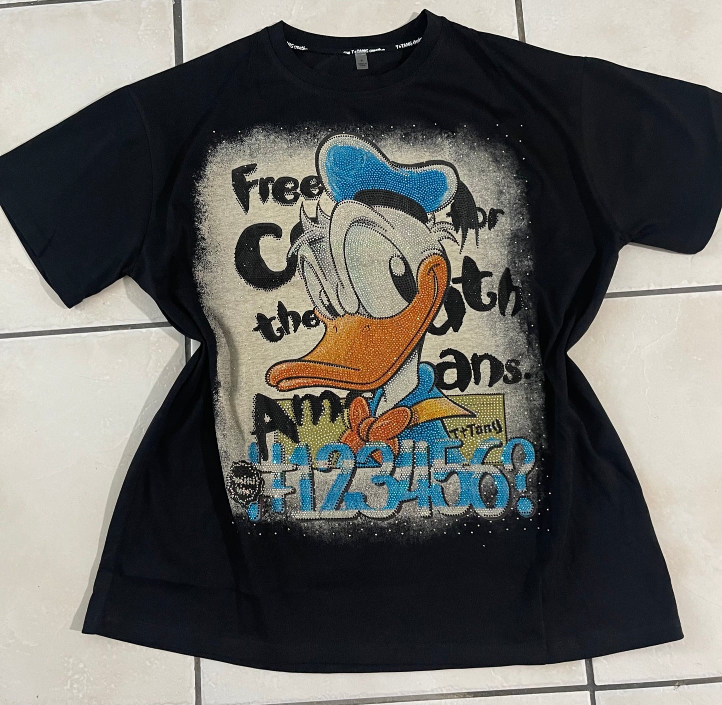 T0098-Beautiful shirt with a duck print and rhinestones