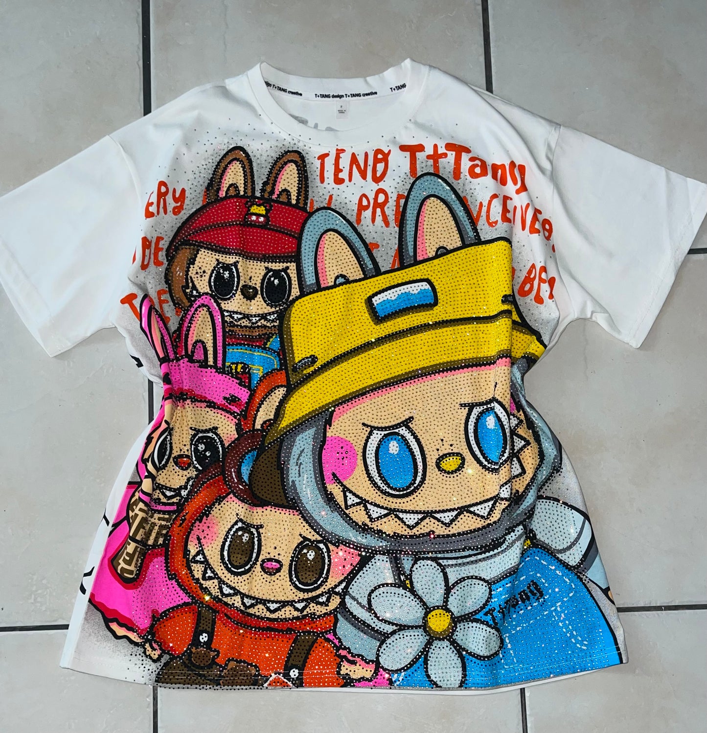 T0090-Beautiful oversized T-shirt with rhinestones