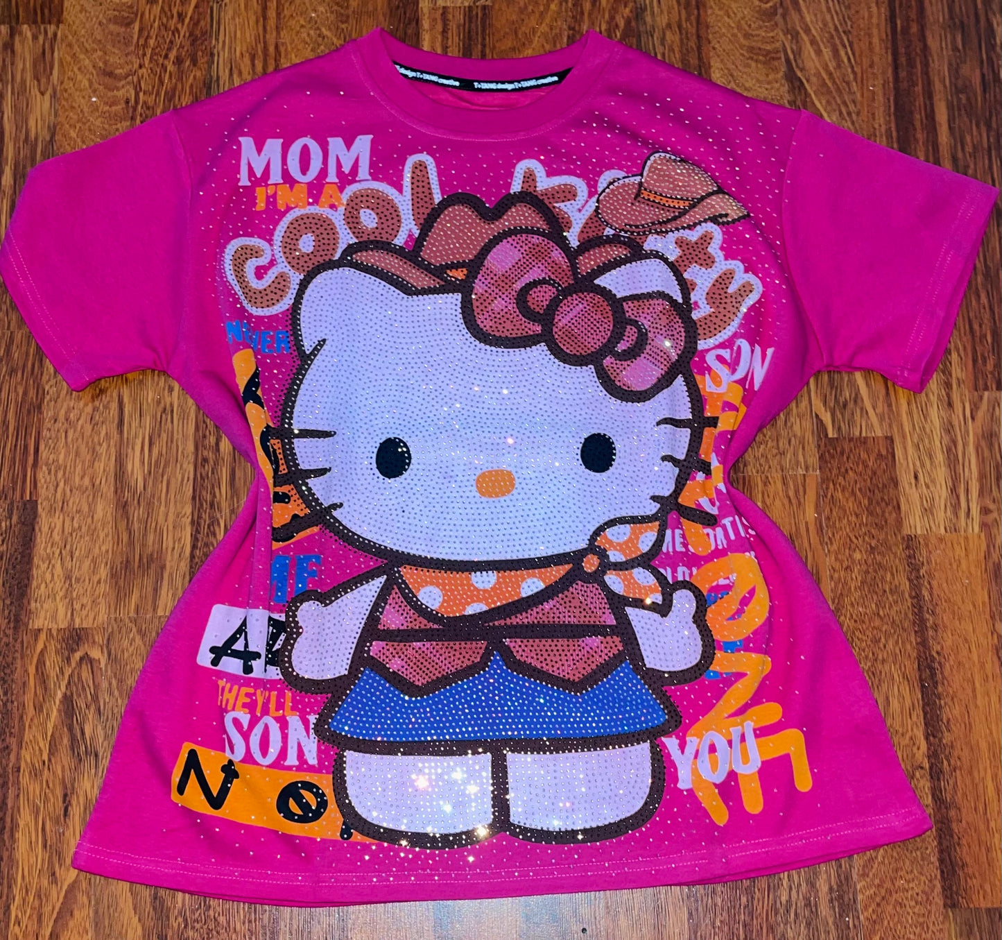 T0099-T-shirt with print and rhinestones