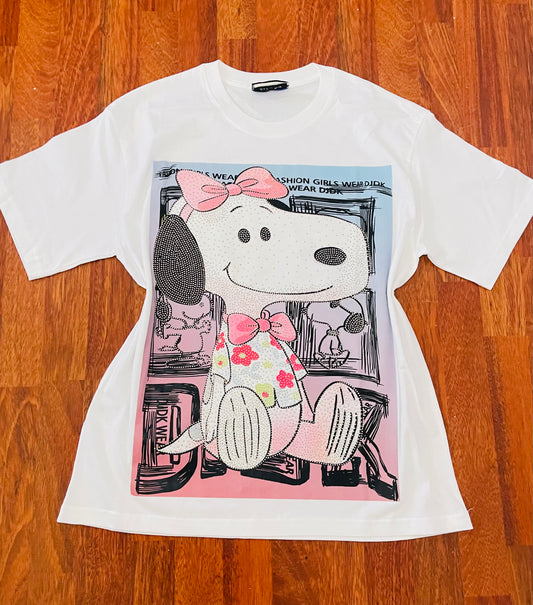 R0092-Beautiful oversized T-shirt with short rhinestones