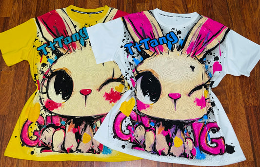 T0057-oversized t-shirt with rhinestone print on the back