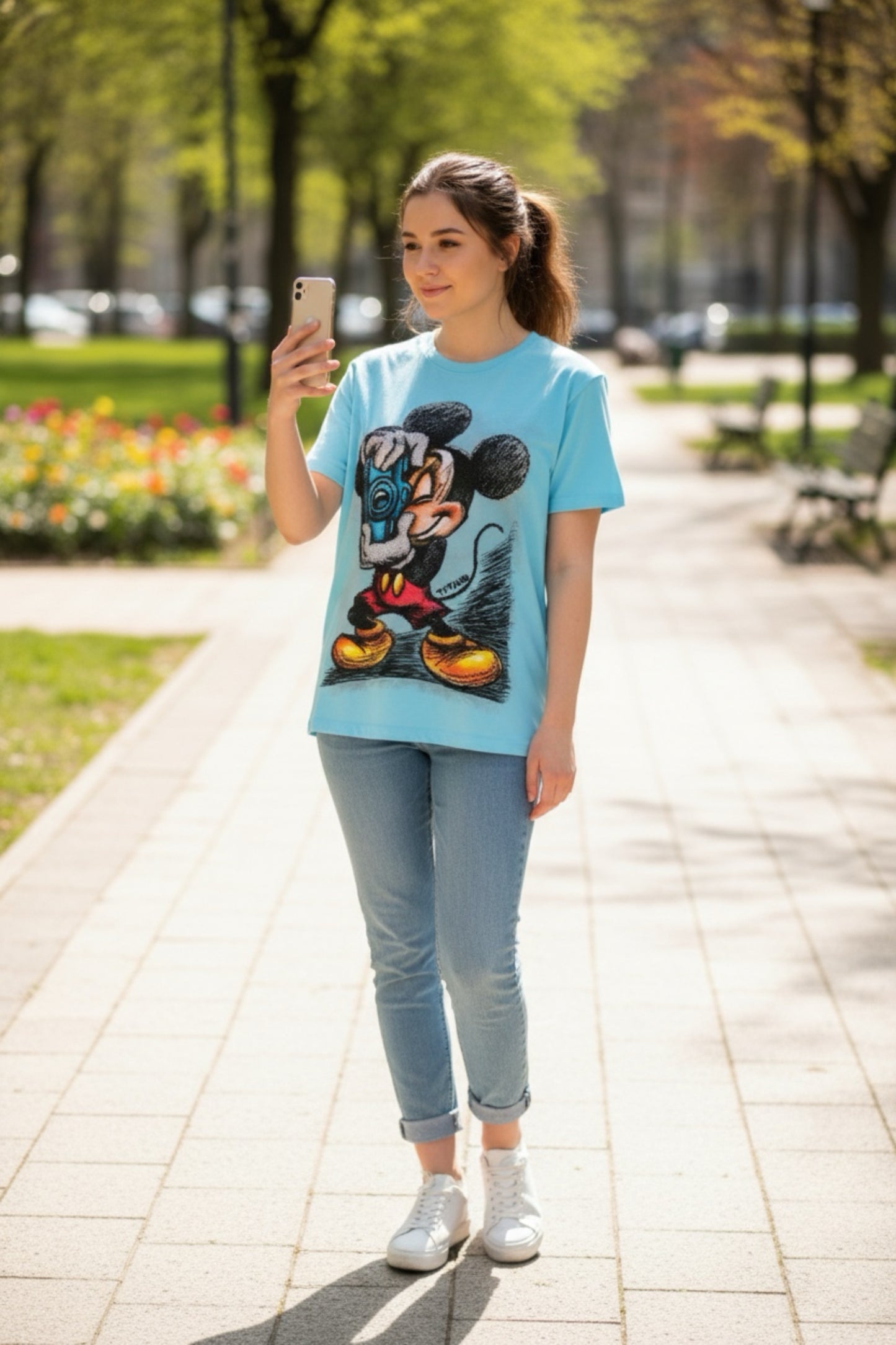 T0616-T-shirt with print and rhinestones