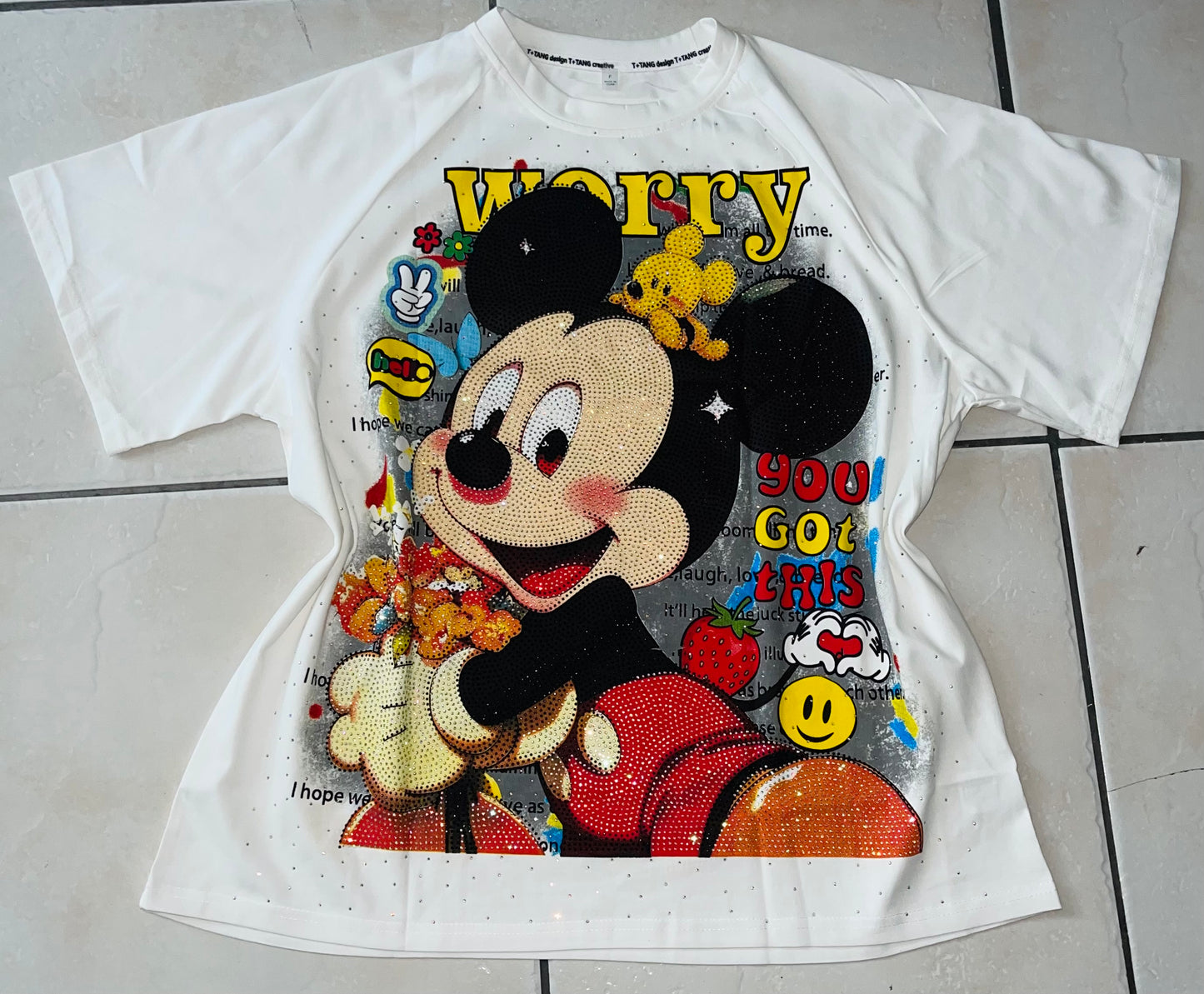 T0096-Beautiful oversized T-shirt with rhinestones