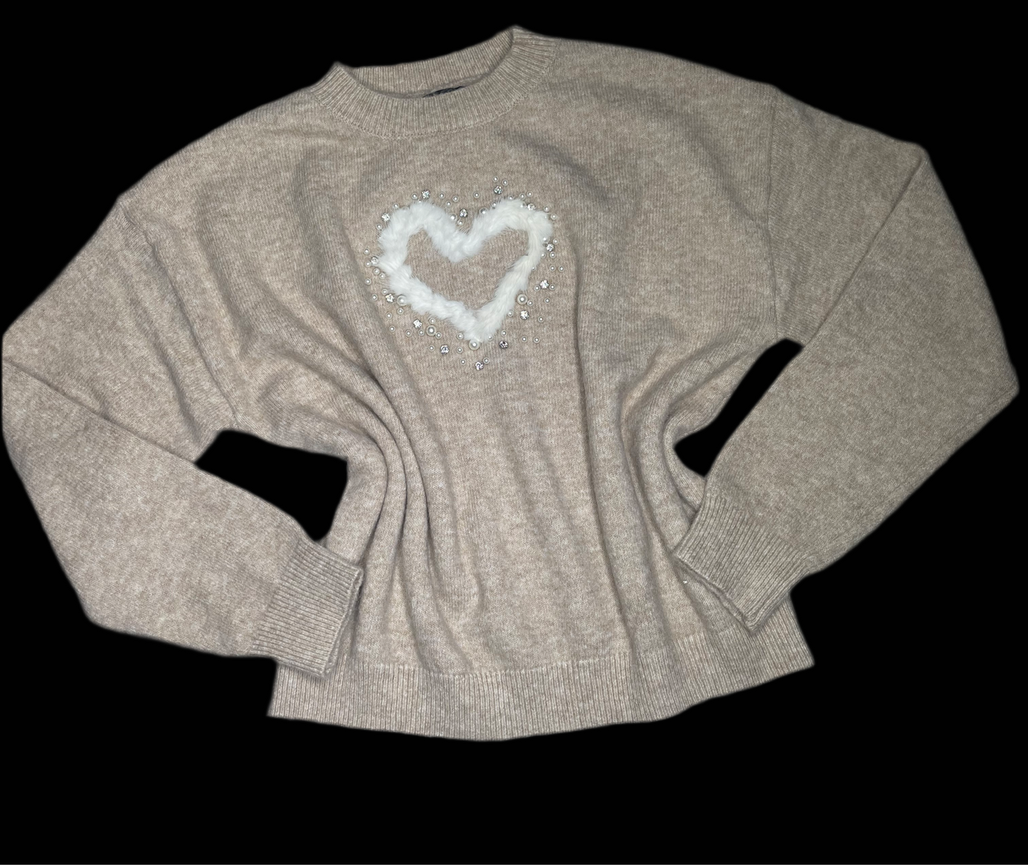 4556-SWEATER WITH HEART DESIGN AND RHINESTONES