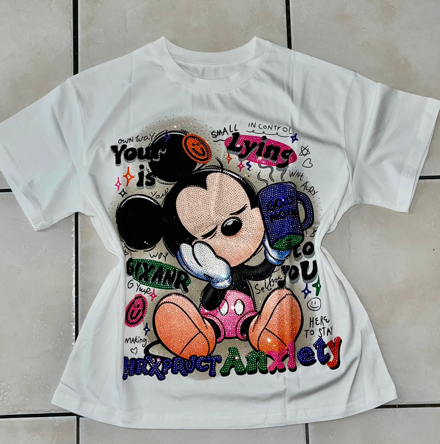 S0089-One-size t-shirt with rhinestones