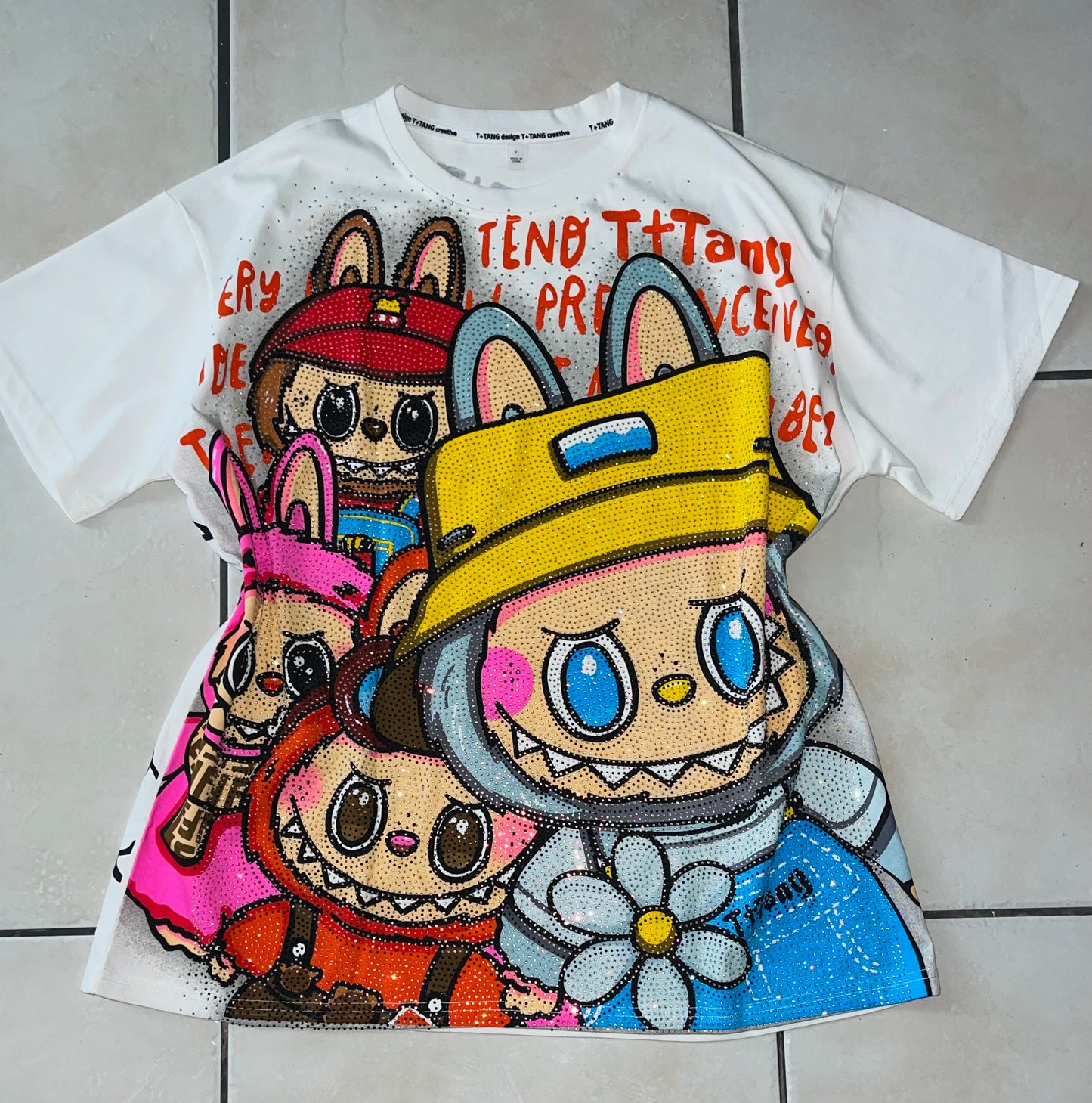 T0090-Beautiful oversized T-shirt with rhinestones