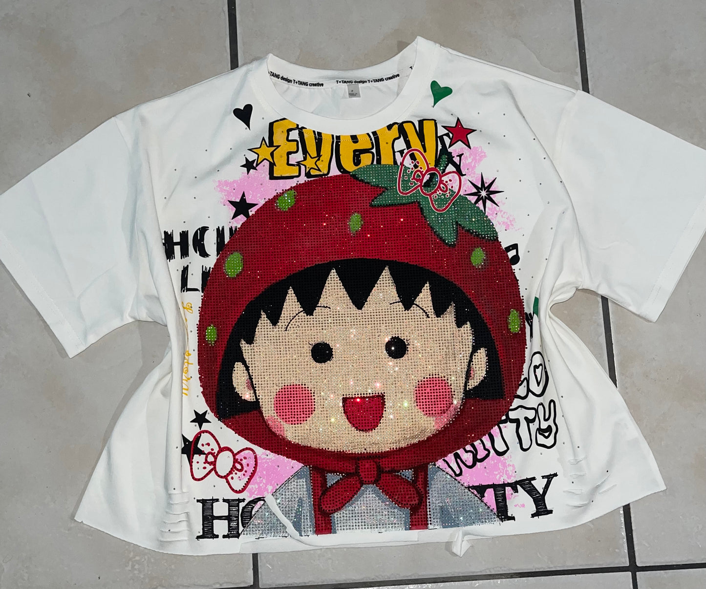 T0078-Beautiful oversized shirt with rhinestones