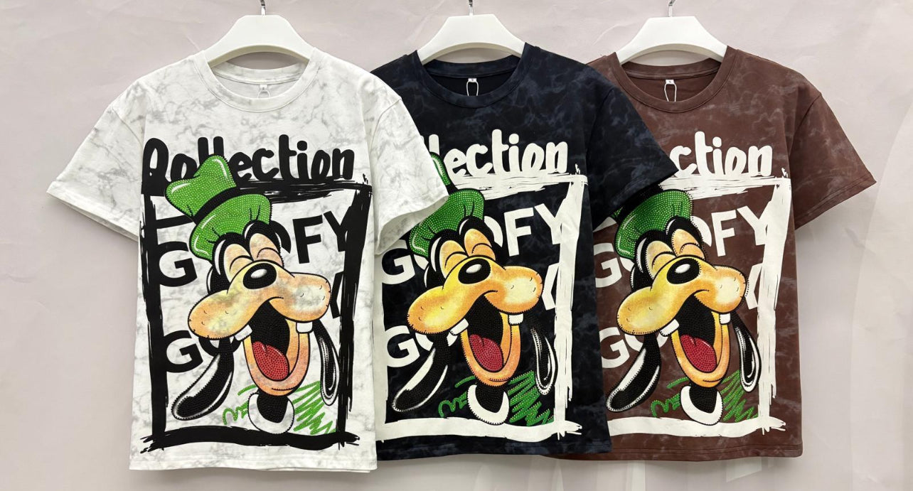 T007W-Basic t-shirt with print and rhinestones