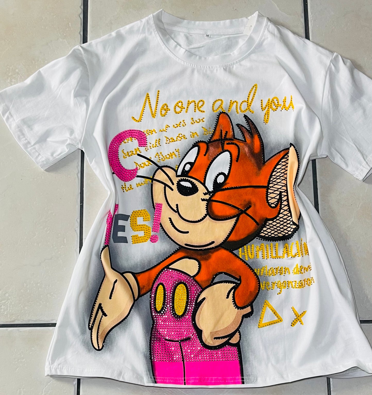 0618-T-shirt with print and rhinestones