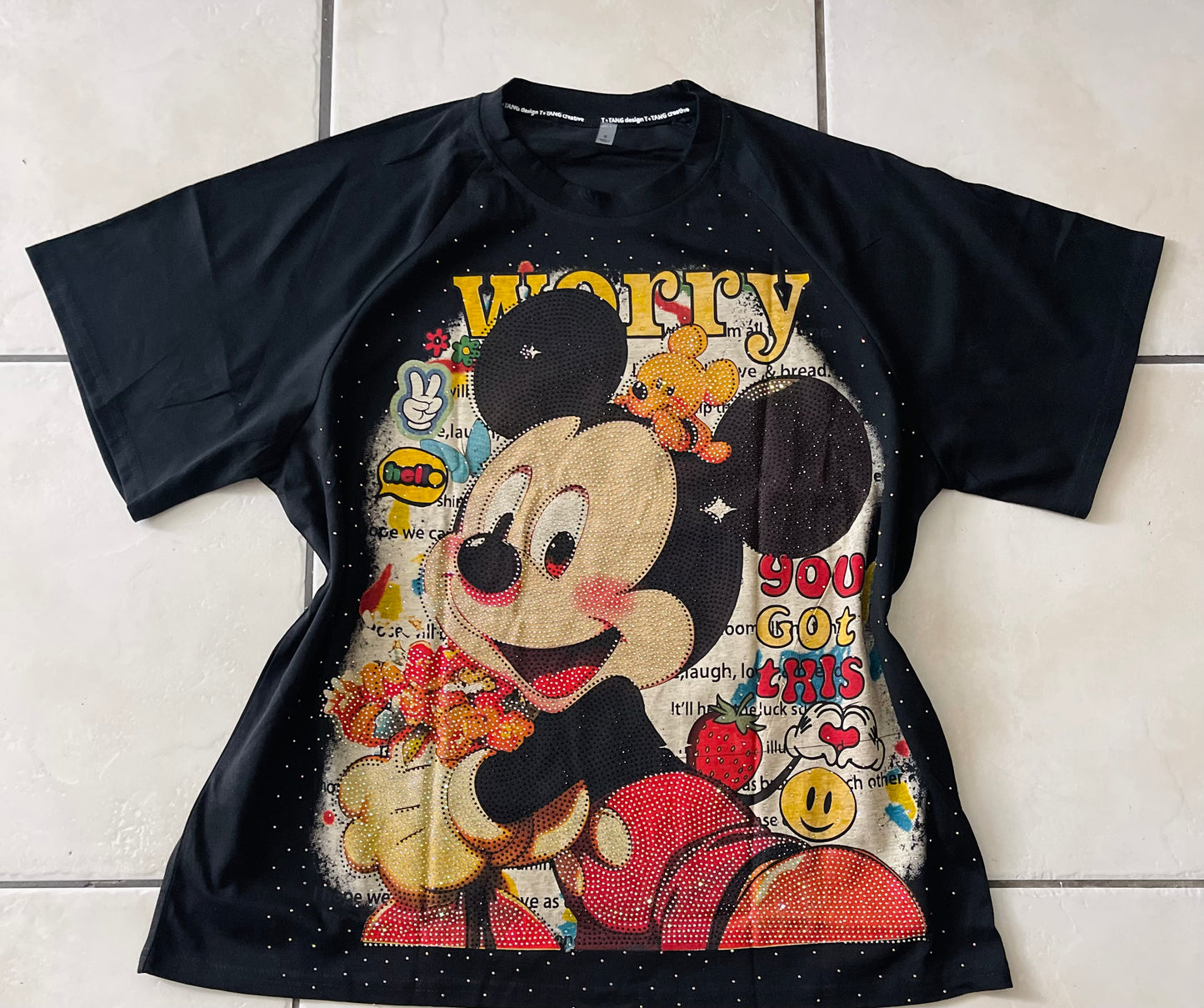 T0096-Beautiful oversized T-shirt with rhinestones