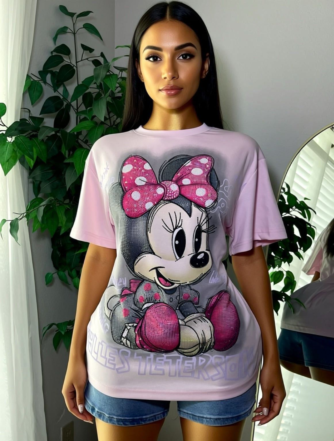 Rebeca8137-Oversize T-shirt with Rhinestones