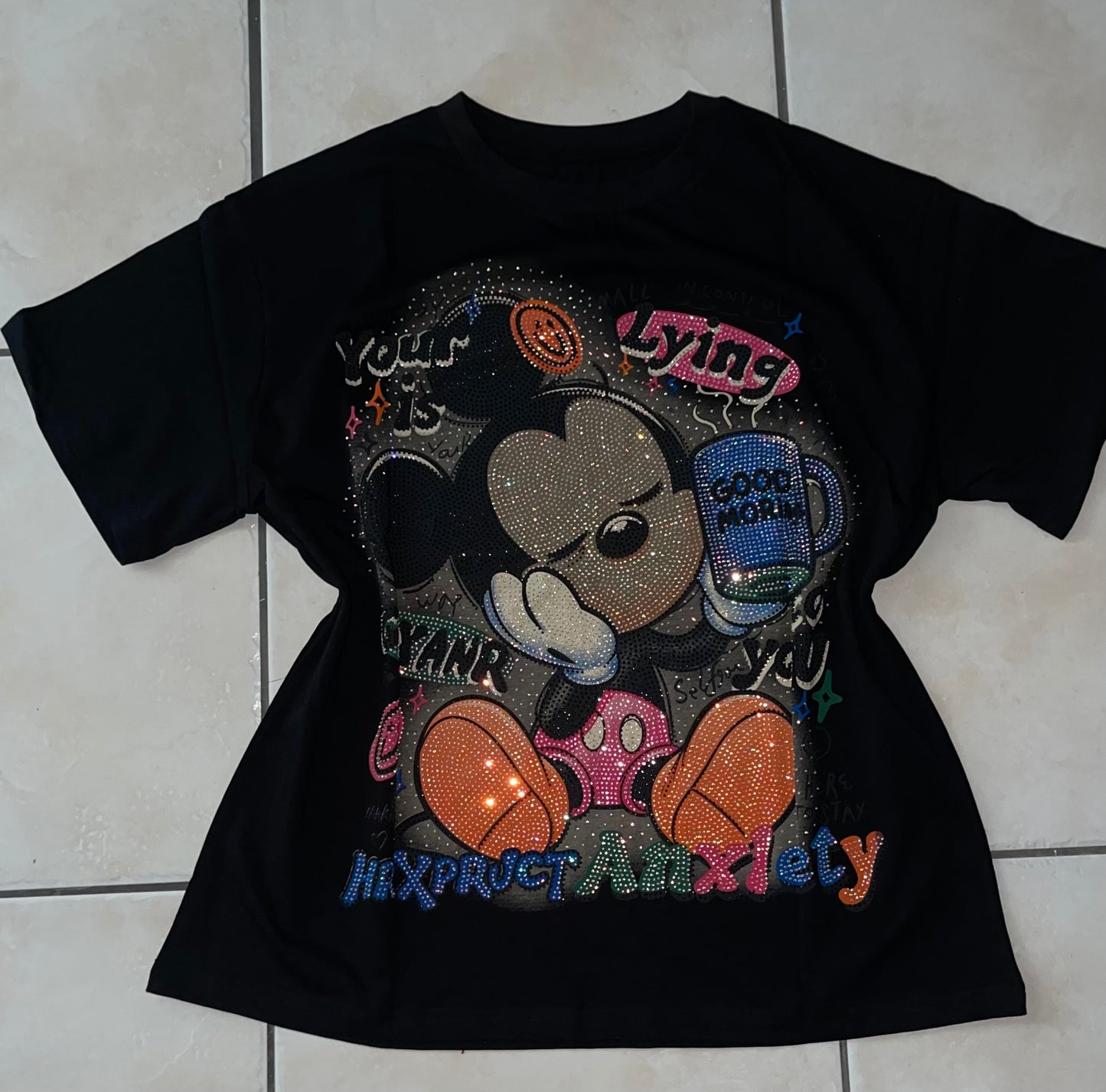 S0089-One-size t-shirt with rhinestones
