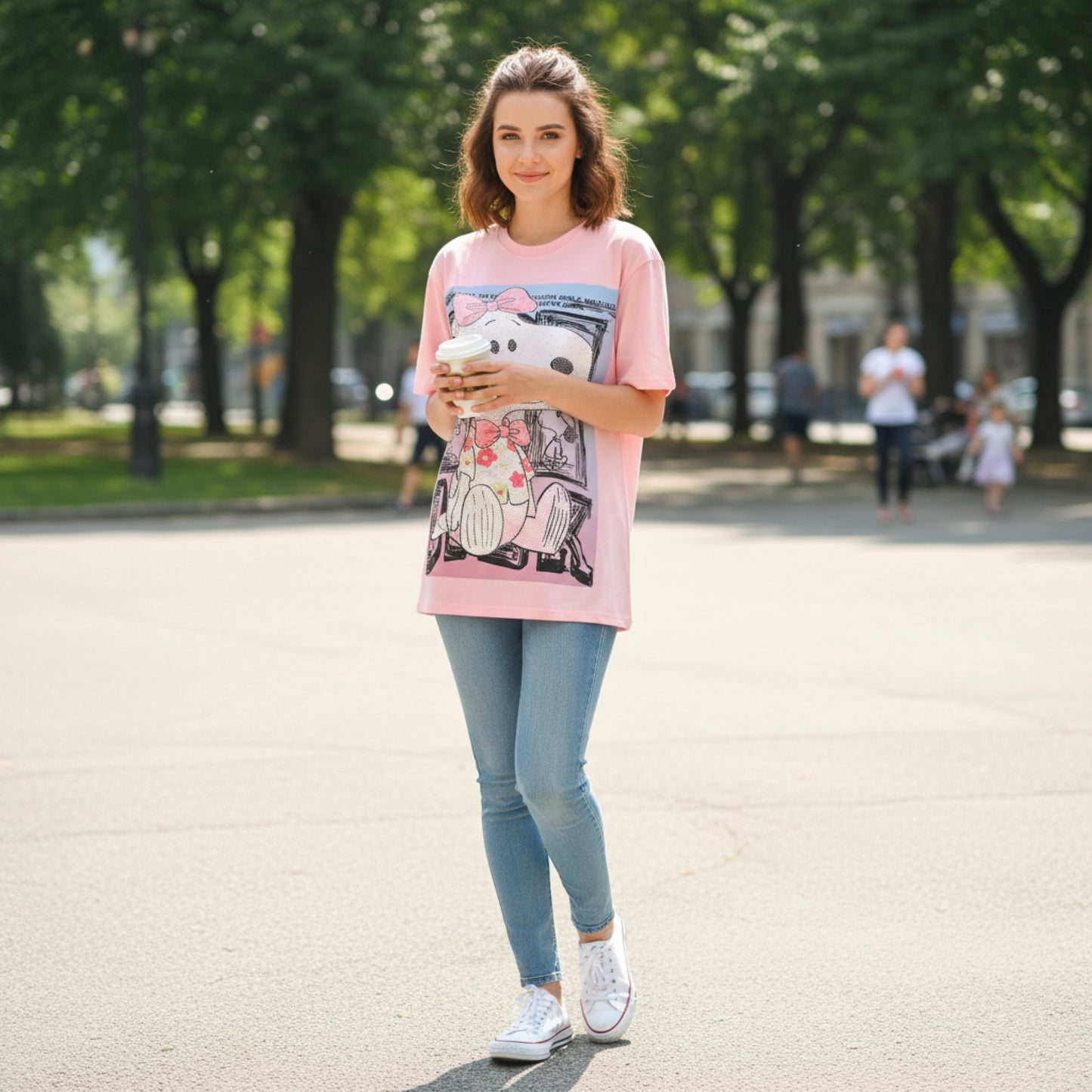 R0092-Beautiful oversized T-shirt with short rhinestones