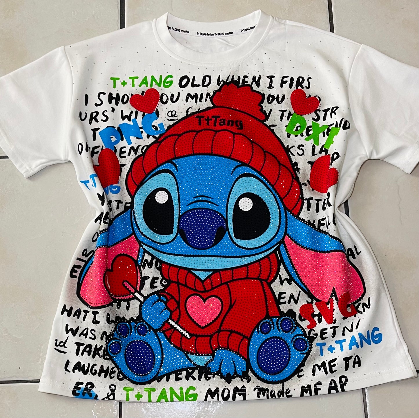 T0096-Beautiful oversized T-shirt with rhinestones