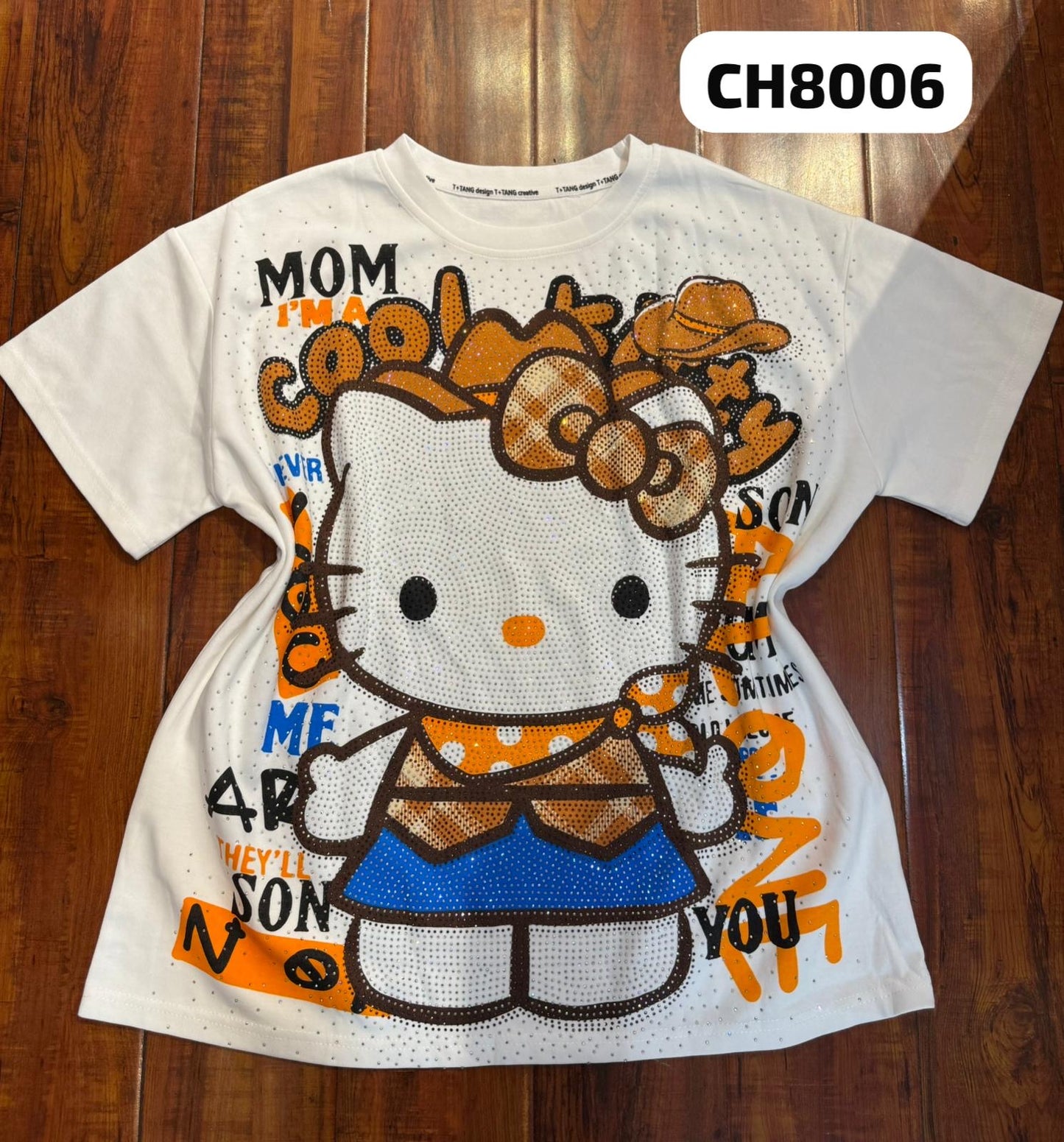T0099-T-shirt with print and rhinestones