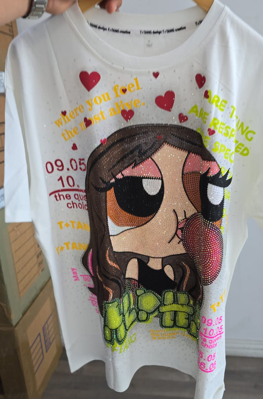 T0068-Oversized T-shirt with rhinestones