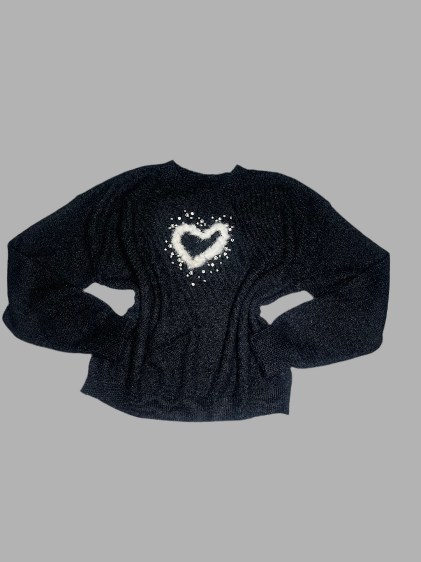 4556-SWEATER WITH HEART DESIGN AND RHINESTONES