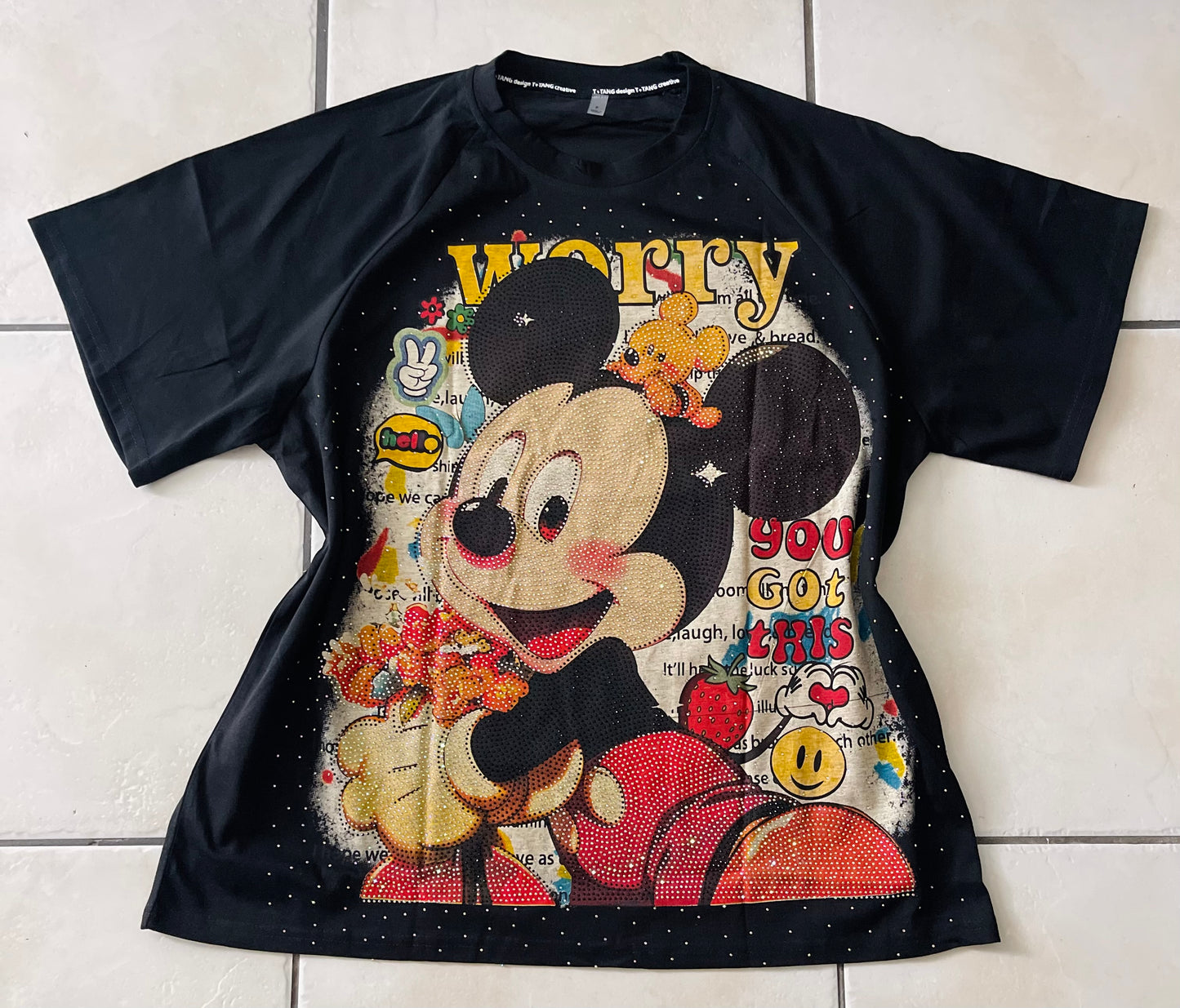 T0096-Beautiful oversized T-shirt with rhinestones