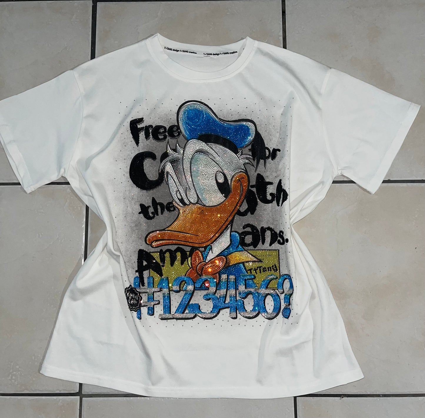 T0098-Beautiful shirt with a duck print and rhinestones