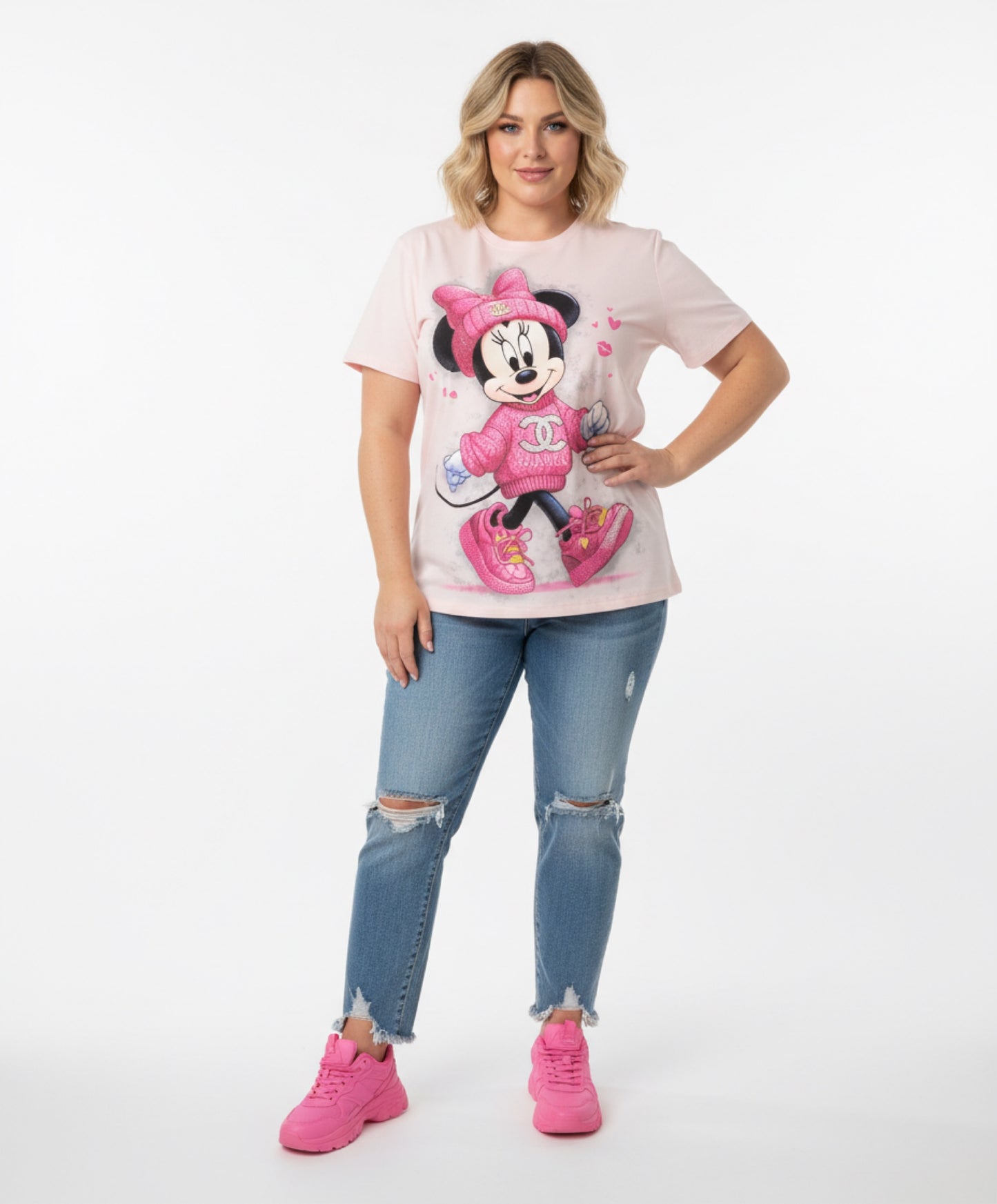 Eda005-Oversized t-shirt with rhinestones