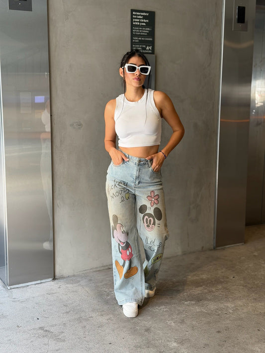 H0045-Beautiful high-waisted pants with a print.