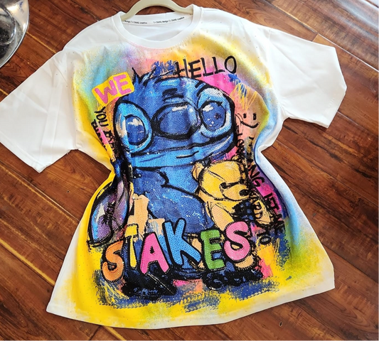 T00912-Beautiful oversized T-shirt with rhinestones