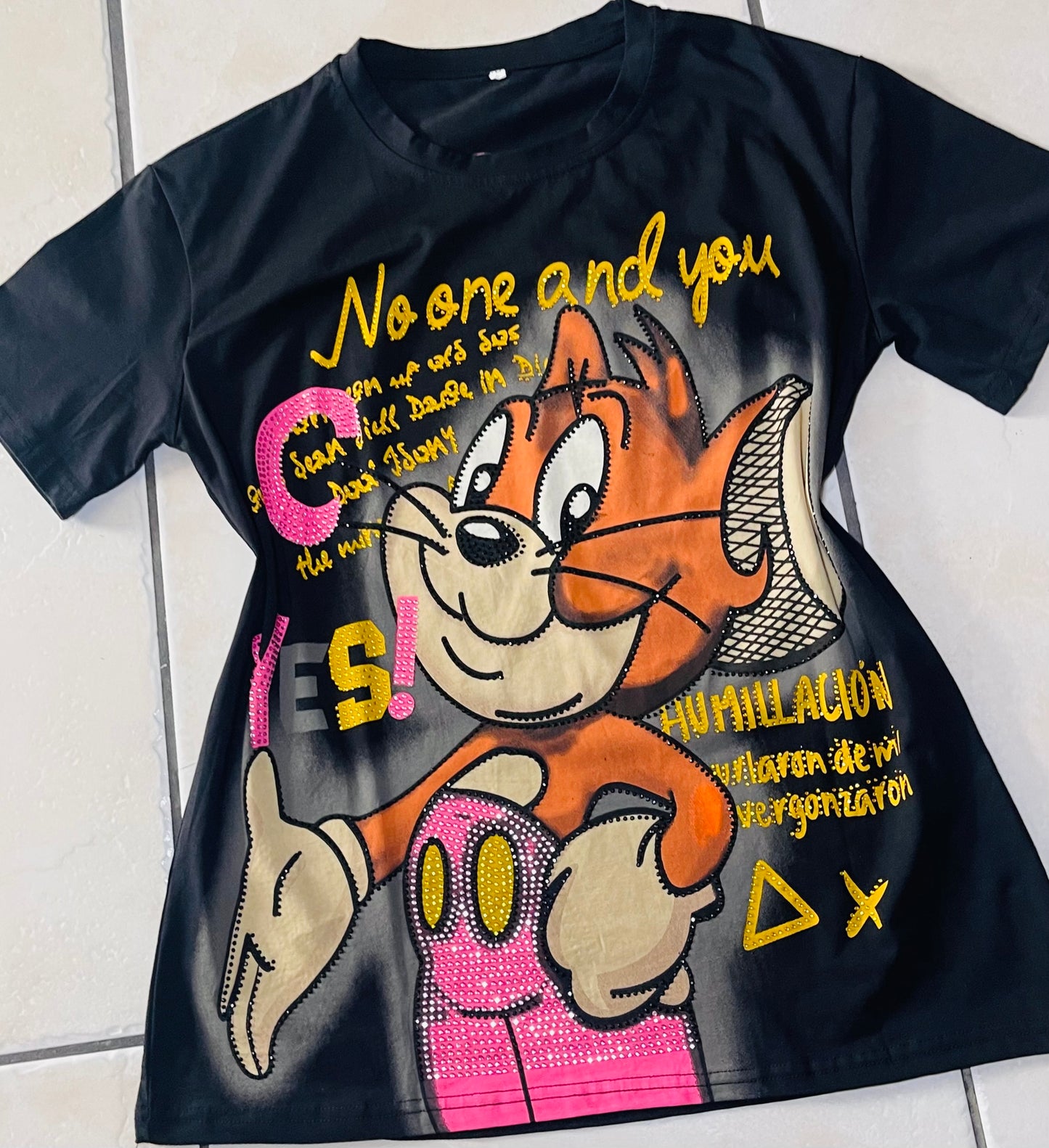 0618-T-shirt with print and rhinestones