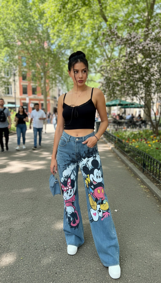 Jeans003-High-waisted patterned trousers