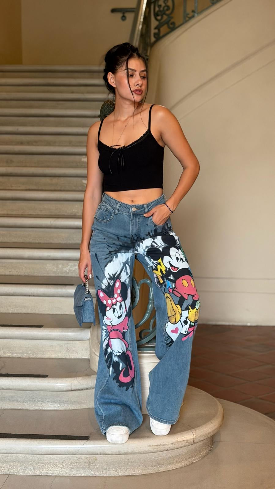 Jeans003-High-waisted patterned trousers