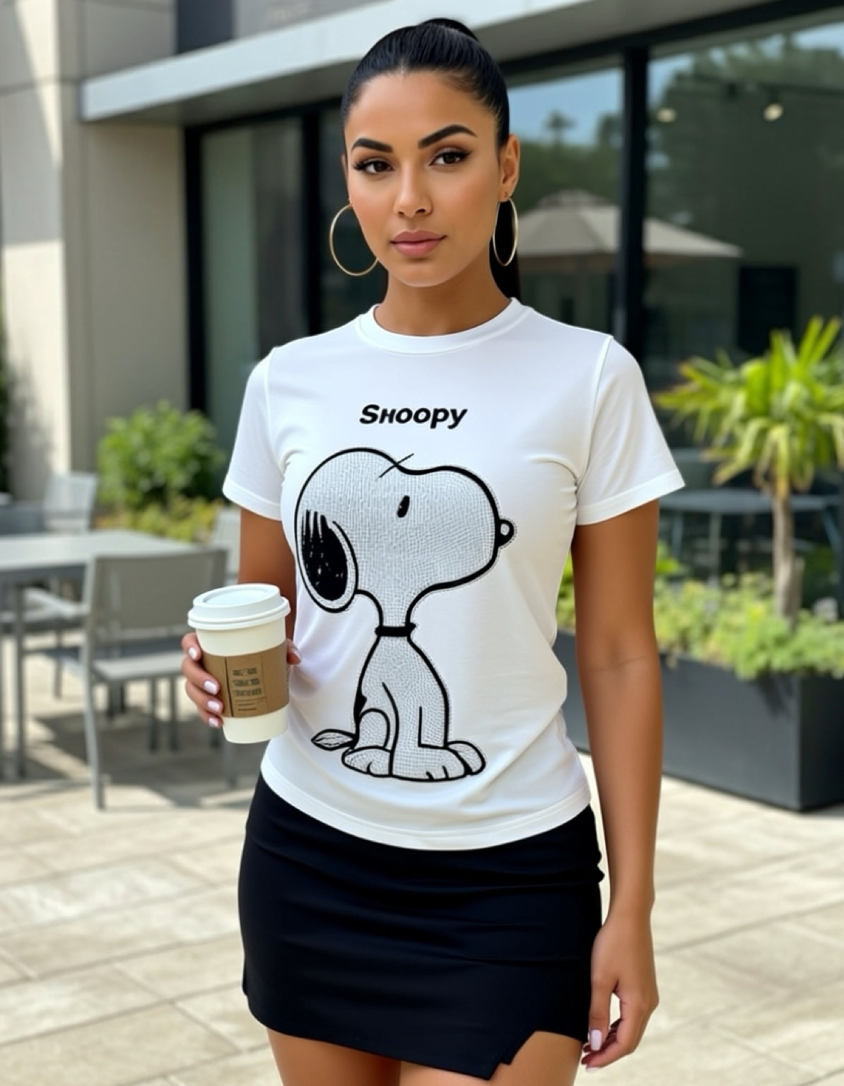T0015-Basic T-shirt with print and rhinestones