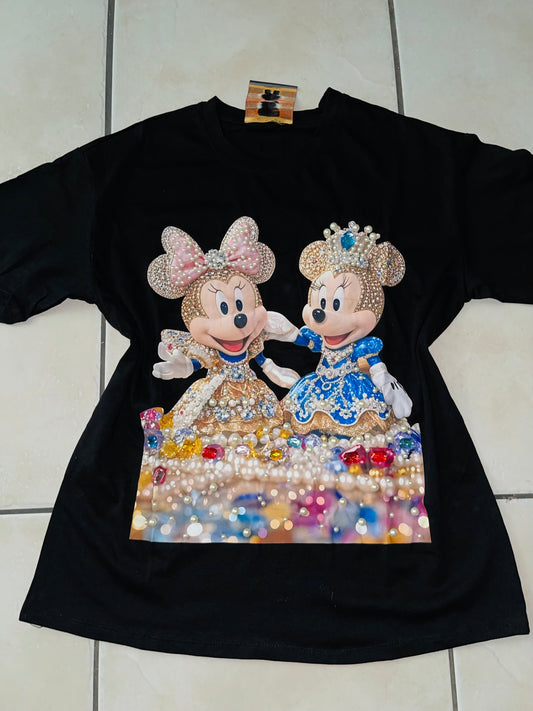 S0014-Beautiful one-size shirt with print and studded rhinestones