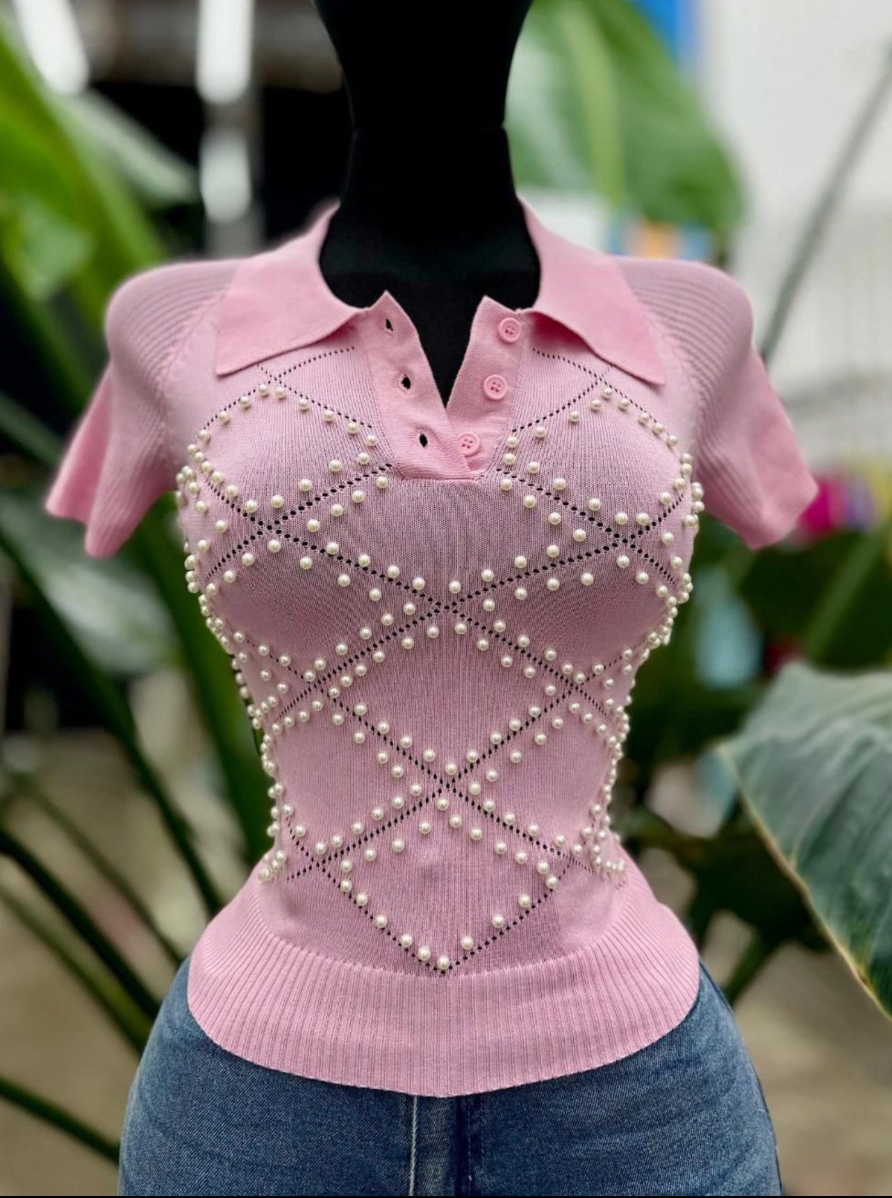 079-TOP WITH PEARLS BEISH✨