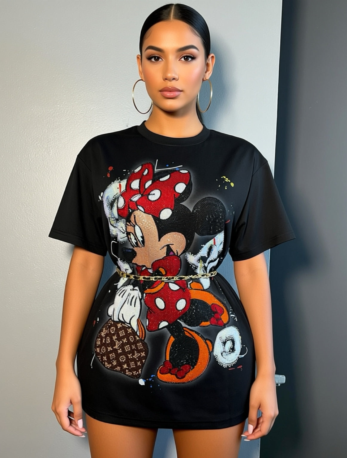 Pati006-Oversize T-shirt with rhinestones