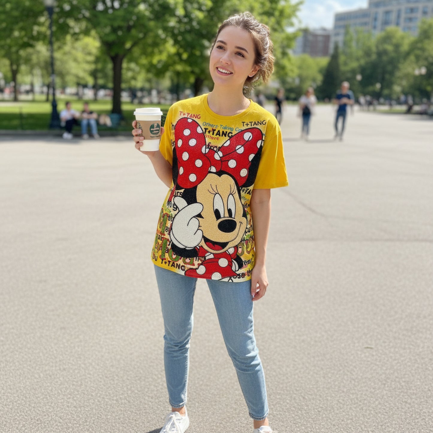 C8004-Oversized T-shirt with rhinestones