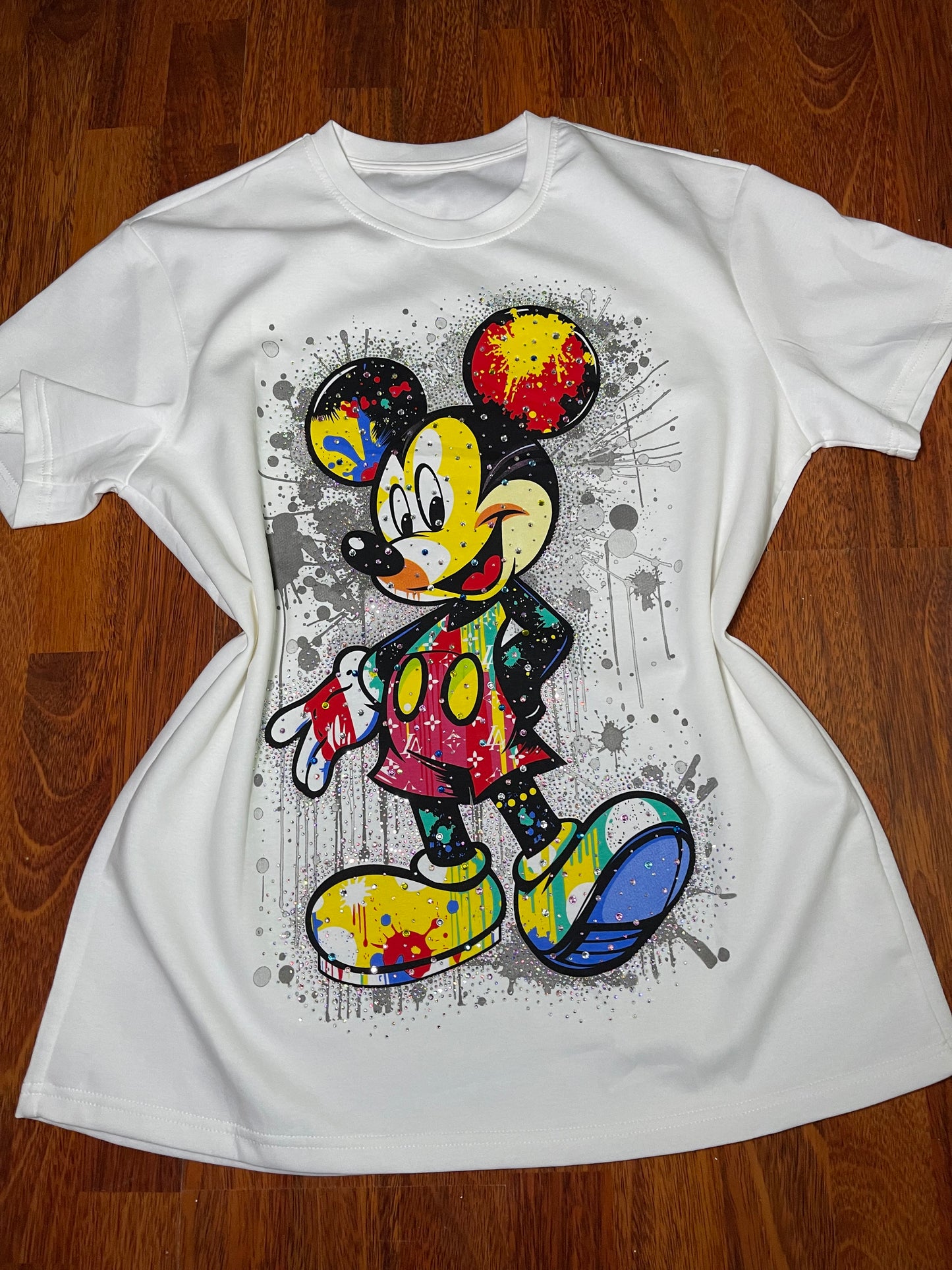 H0018-Oversized T-shirt with rhinestones and print