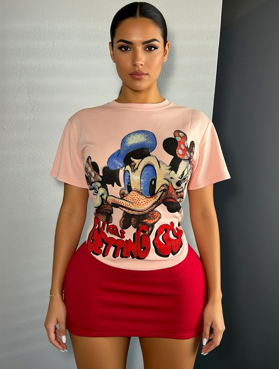 H00123V-Beautiful T-shirt with rhinestones