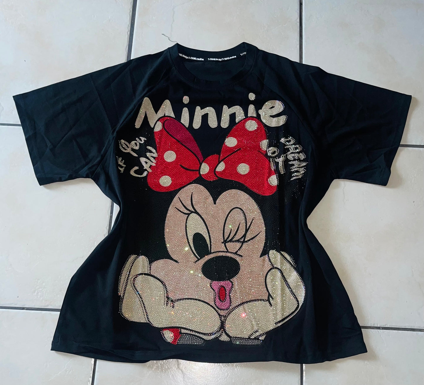 R8013-Beautiful oversized T-shirt with rhinestones