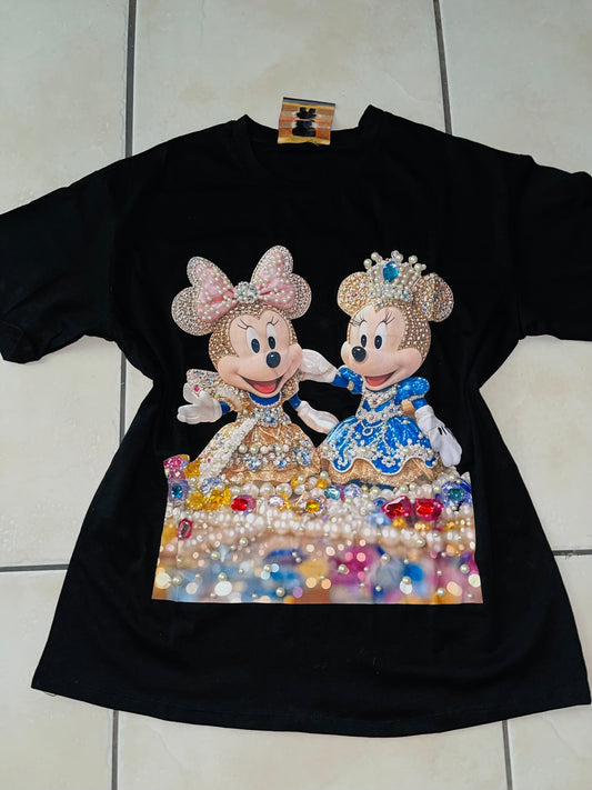 S0014-Beautiful one-size shirt with print and studded rhinestones