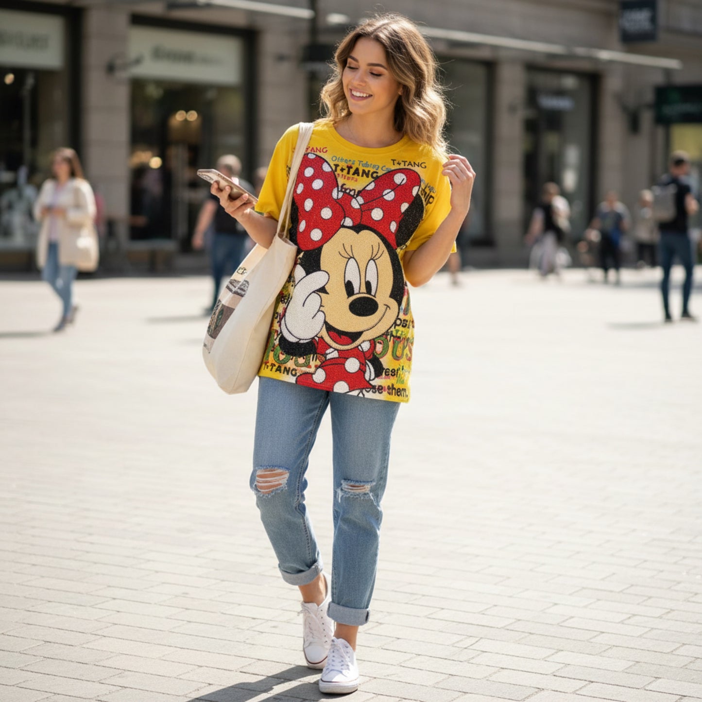 C8004-Oversized T-shirt with rhinestones