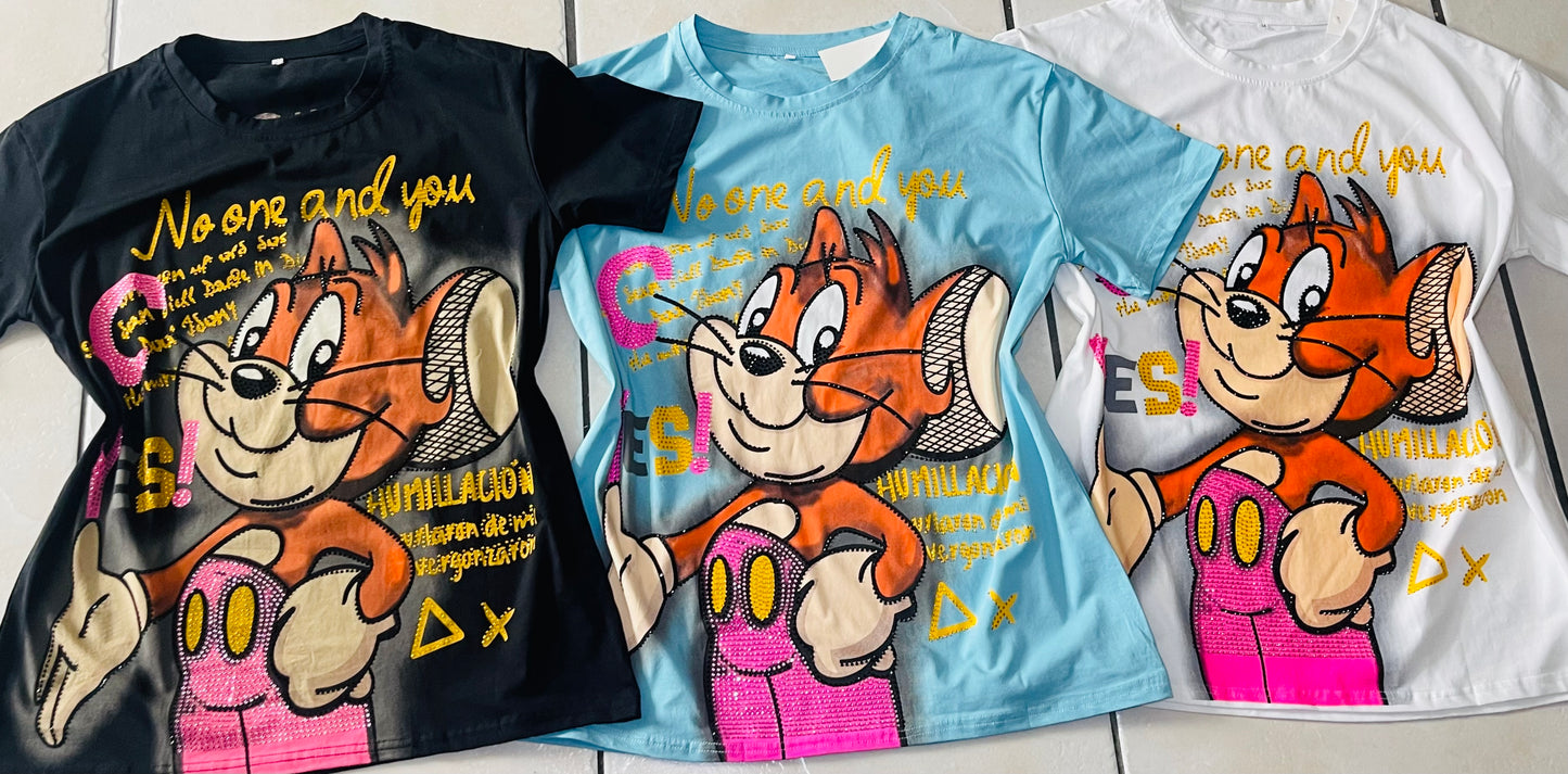 0618-T-shirt with print and rhinestones