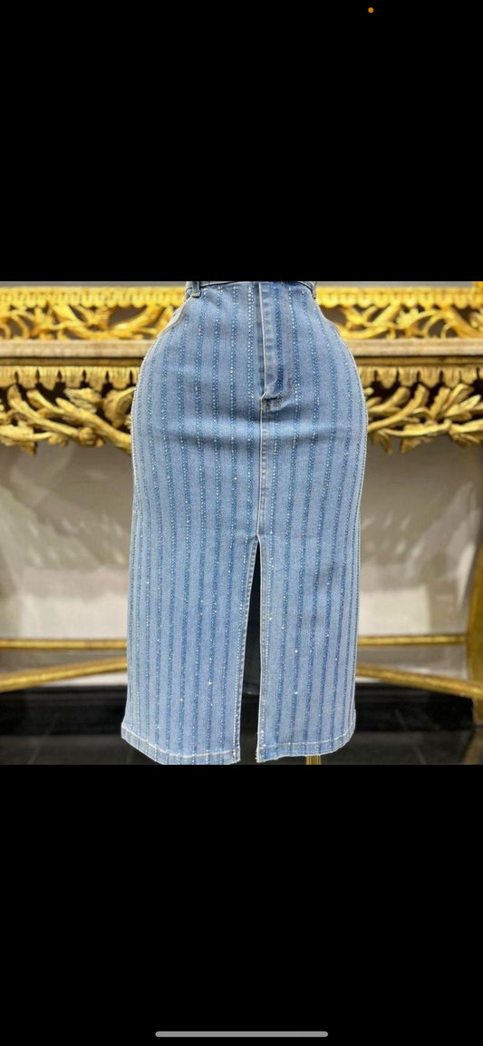 Denim skirt with rhinestones