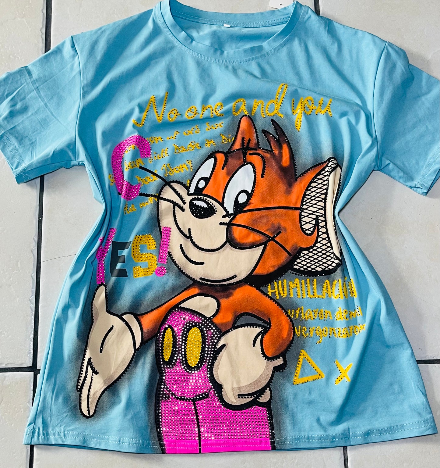 0618-T-shirt with print and rhinestones