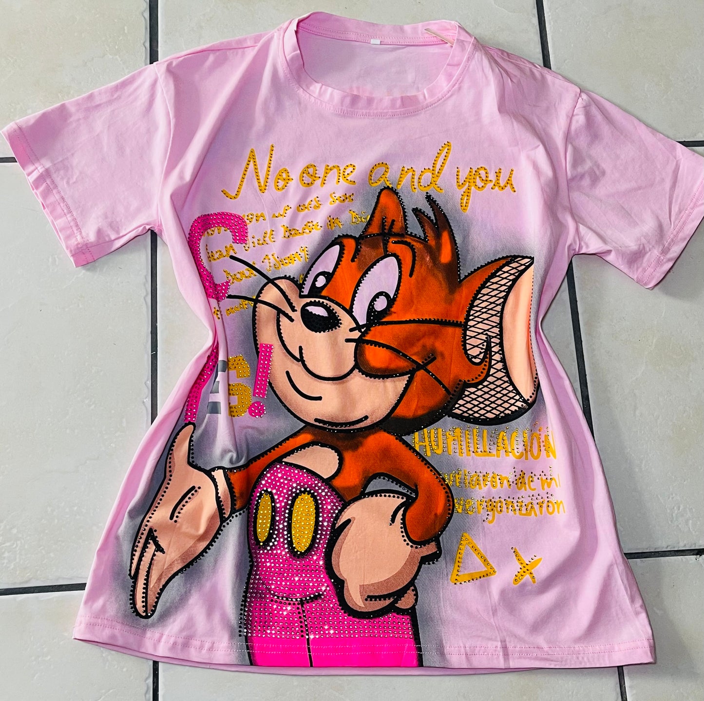 0618-T-shirt with print and rhinestones