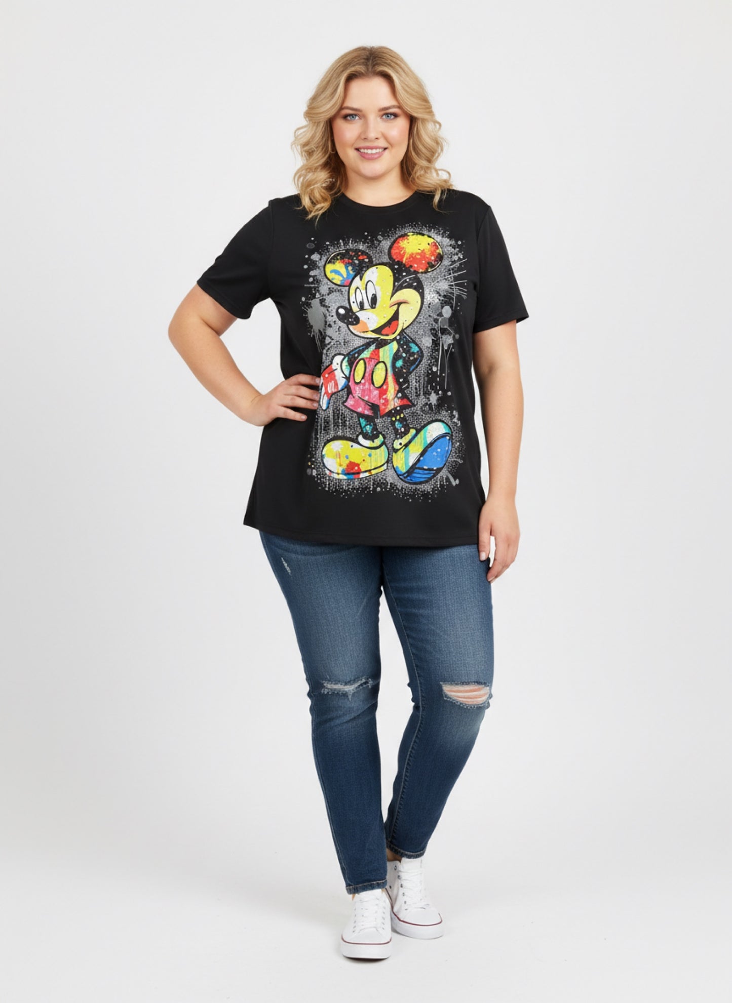 H0018-Oversized T-shirt with rhinestones and print