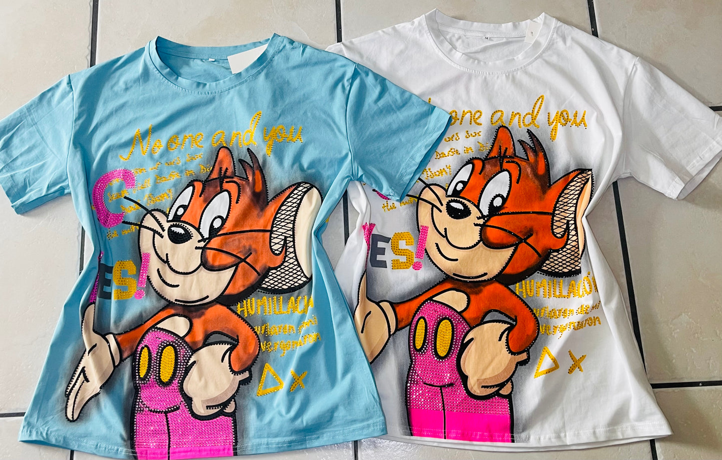 0618-T-shirt with print and rhinestones