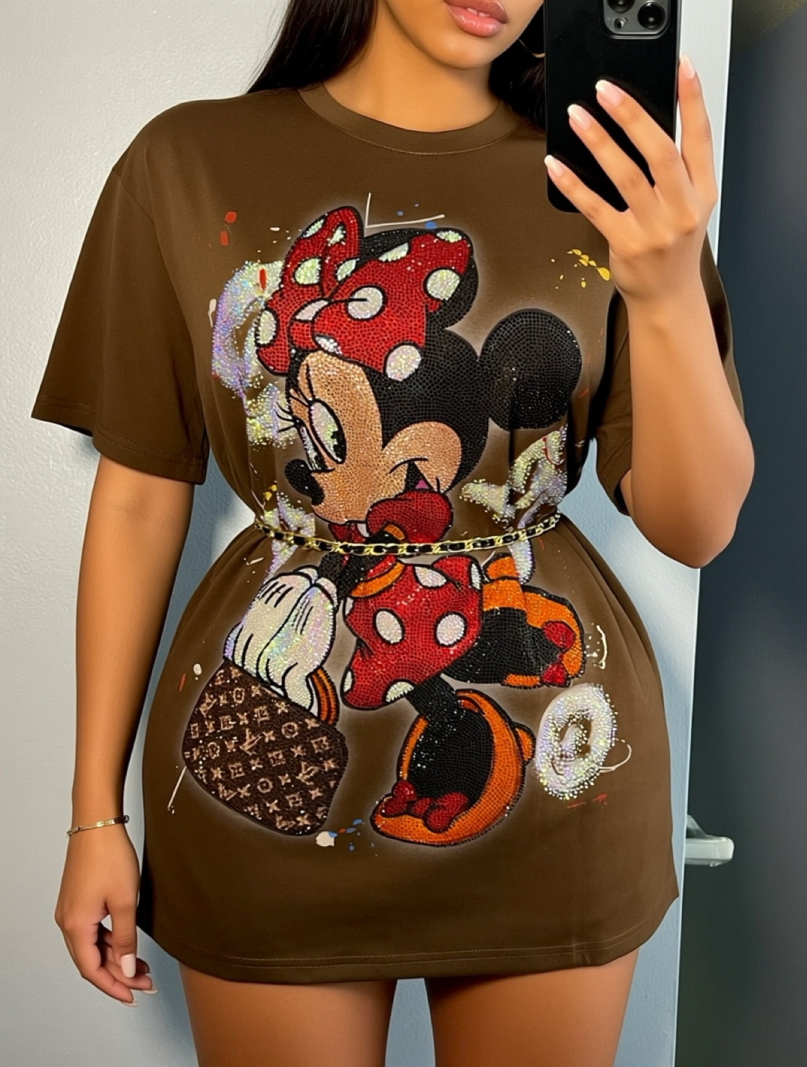 Pati006-Oversize T-shirt with rhinestones